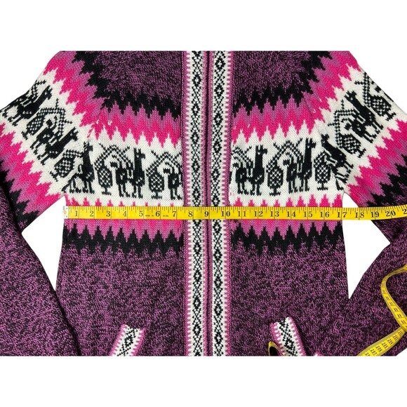 Maki Arts Women Hooded Alpaca Handmade Sweater Cardigan Purple / Black Ecuador - Picture 6 of 7